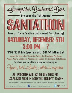 Join The Courtyard Ale House and all of Sunnyside's Boulevard Bars for the 4th Annual Santathon on Saturday, December 5th.